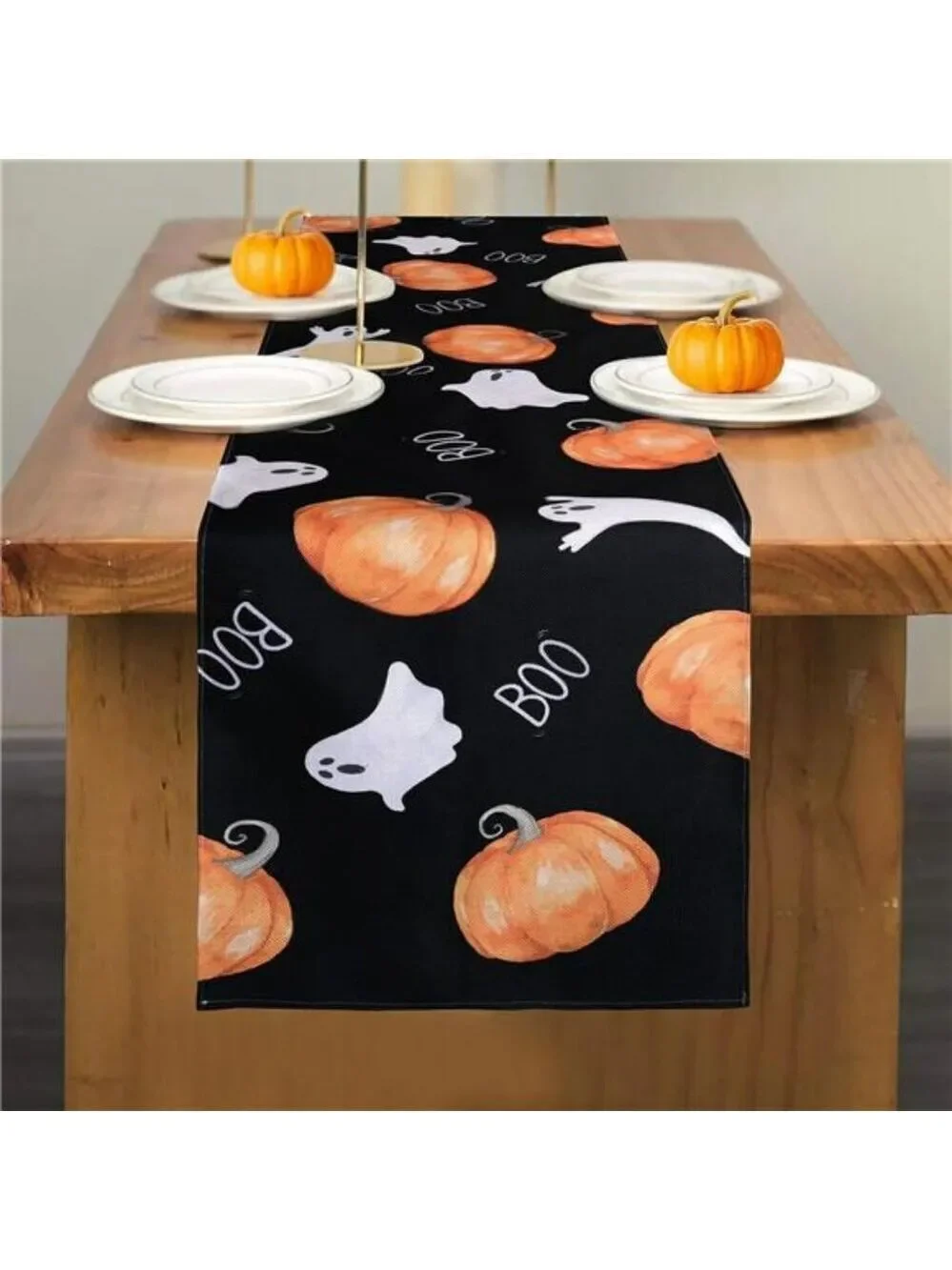Halloween table runner ghost pumpkin black holiday party dining room decor 72 in